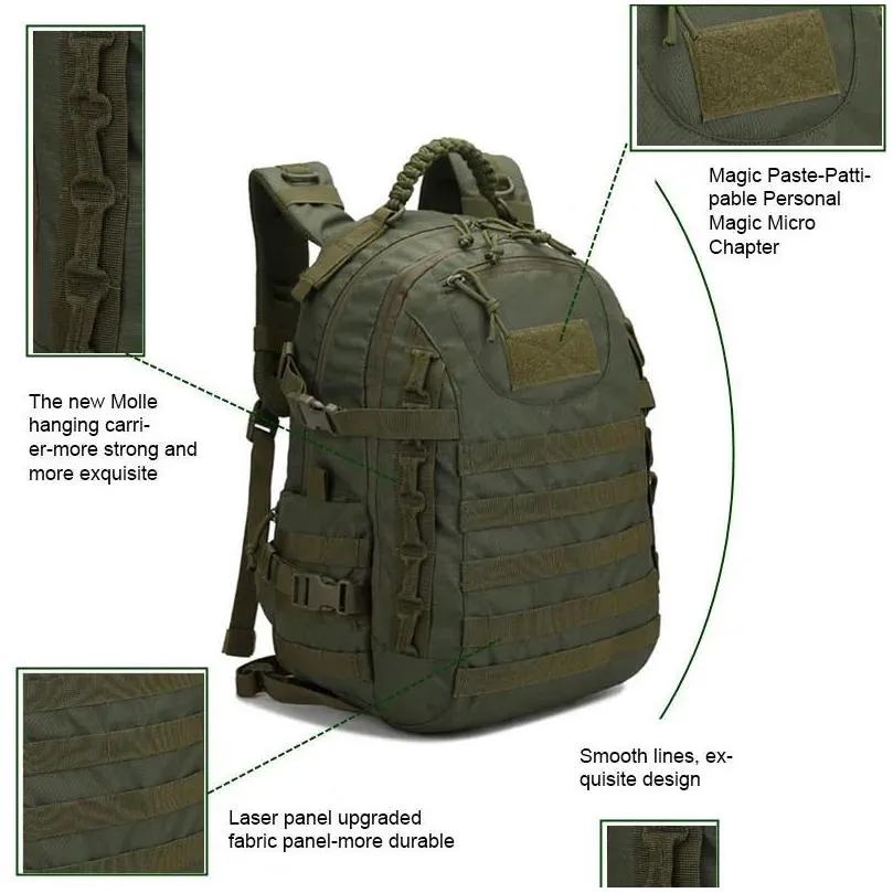 Outdoor Bags Army Backpack Molle 35L Cam Man Military Tactical Rucksack Waterproof Trekking Fishing Hunting Climbing Bag Mochila Drop Dhvmm