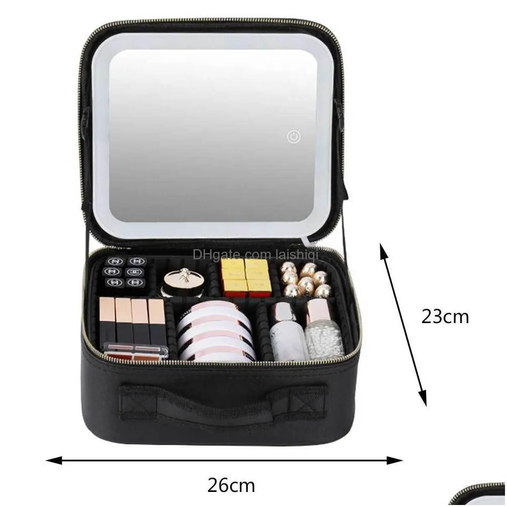 mirrors compact mirrors smart led cosmetic case with mirror travel makeup bags large capacity fashion simple pu leather casual for