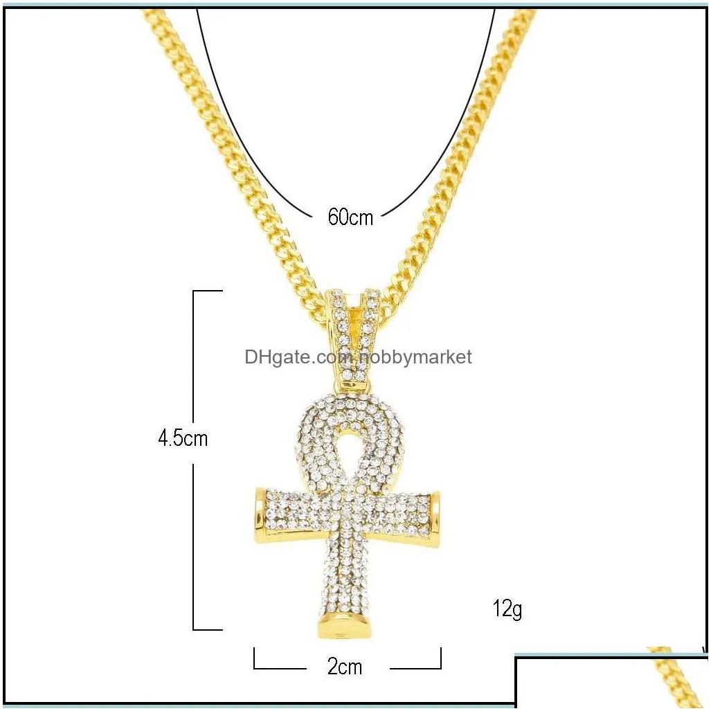 pendant necklaces pendants jewelry iced out egyptian ankh key of life necklace set bling cross mini gemstone gold sier chain for mens