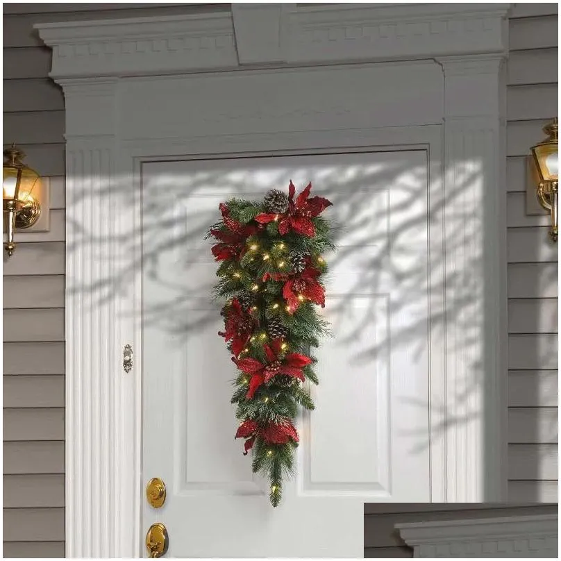 Decorative Flowers & Wreaths Decorative Flowers Wreaths Christmas Led Wreath Garlands Decoration Cordless Prelit Stairs Lights Up Navi Dholf