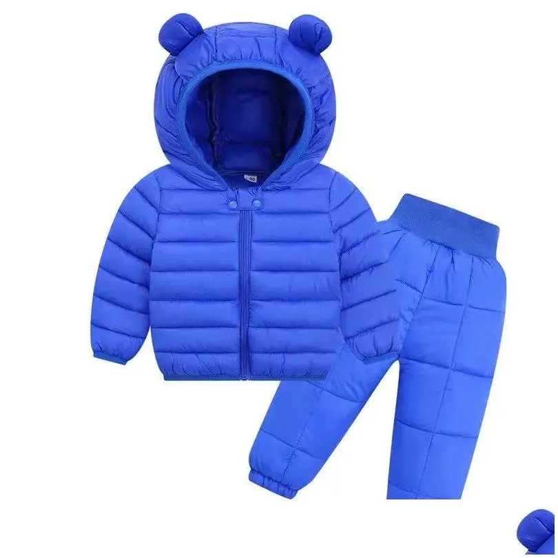 Clothing Sets Toddler Winter Baby Girls Boys Warm Faux Down Jacket Clothes Children Kids Snowsuit Coats Vest Pants Overalls Drop Deli Dh2R4