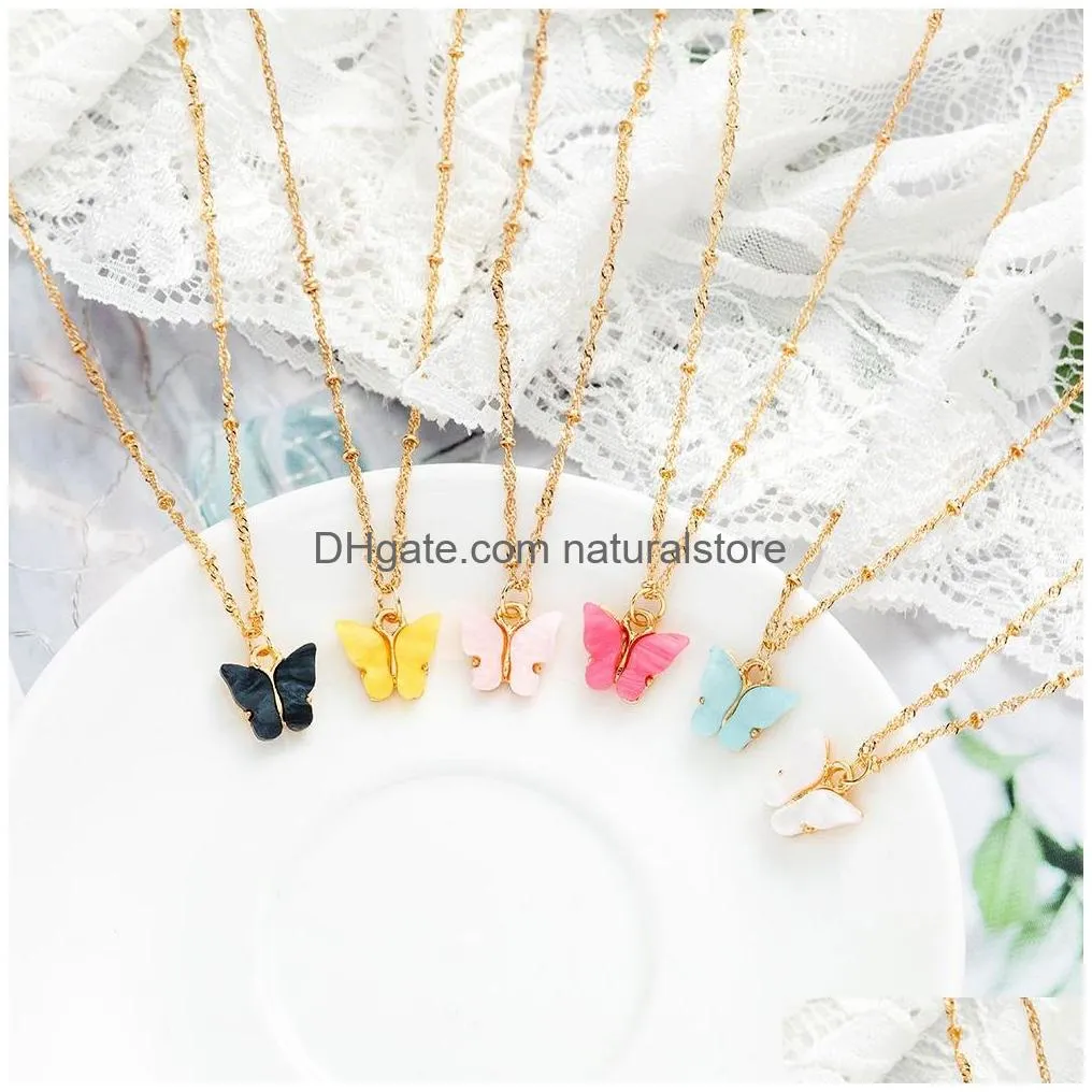 Pendant Necklaces Romantic Cute Acrylic Butterfly Pendant Necklaces For Women Korean Animal Charm Chains Fashion Girls Jewelry Gift Dr Dhujv