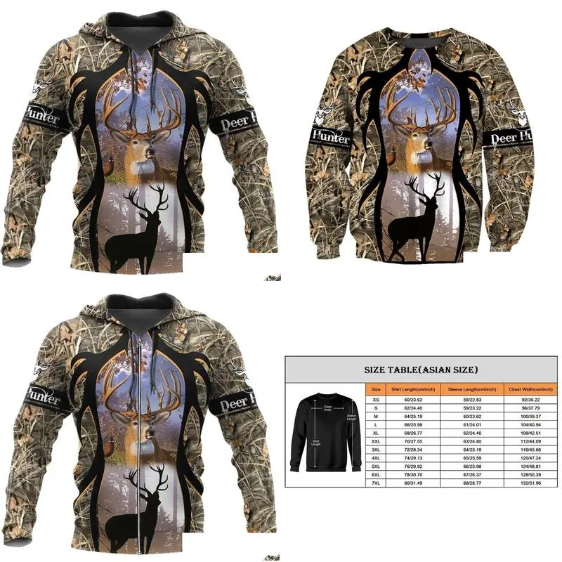 Men`S Hoodies & Sweatshirts New Fashion Hoodie Deer Hunting 3D Printed Hooded Sweatshirts Uni Casual Streetwear Hoody Wholesale And R Dhd90