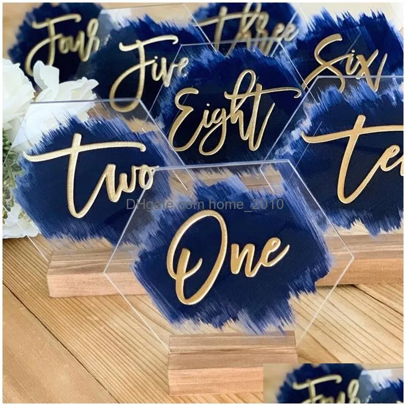 personalized hand painted acrylic wedding table numbers with calligraphy painted backs number for rustic modern wedding