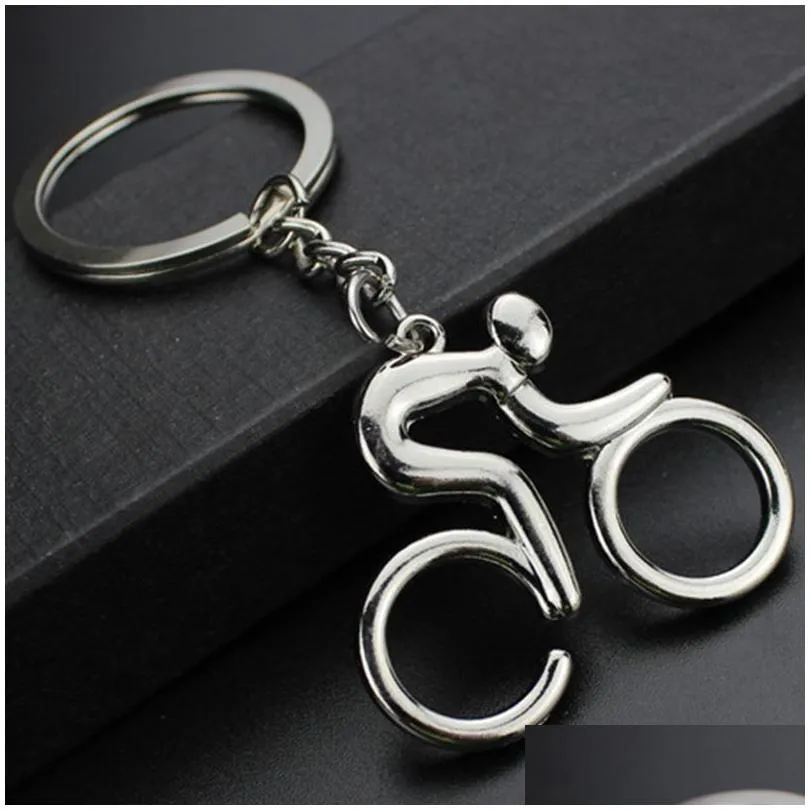 Key Rings 20Pcs/Lot Metal Riding Bicycle Keychain Fashion Sports Key Chains Cool Man Bag Pendants Charm Female Accessory Jewelry Whol Dh8Cy
