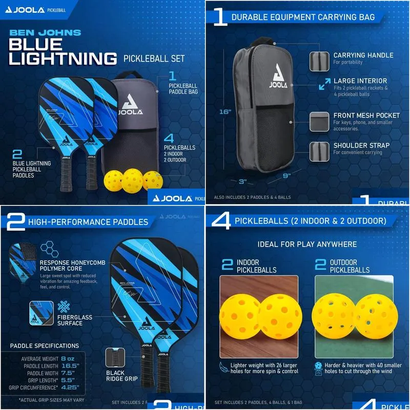 Other Sporting Goods Ben Johns Blue Lightning Pickleball Set 2 Paddles Paddle Bag 4 Drop Delivery Sports Outdoors Dh64Z