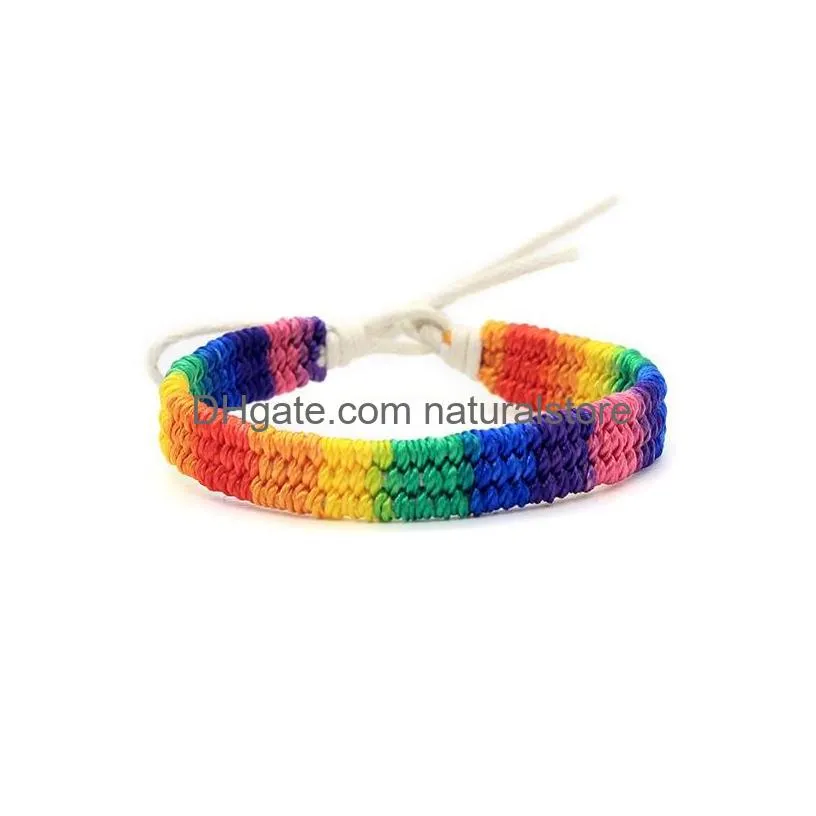 Charm Bracelets Rainbow Lgbt Pride Charm Bracelet Handmade Braided Friendship String For Gay Lesbian Lgbtq Wristband Jewelry Drop Del Dh6Q9