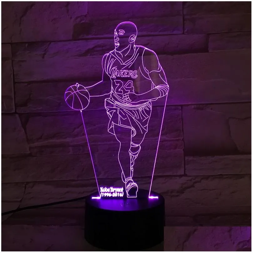 Night Lights Basketball Night Light Led 3D Desk Lamp Touch Switch Nightlight Superstar Figure App Control Room Party Decor Gift For Ki Dhyfn