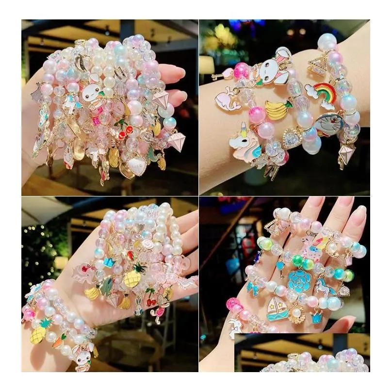 Jewelry Beads Bracelets Kids Jewelry Girls Friendship Pendants Charm Glass Crystal Beaded Stretch Wristband Anklets Birthday Bag Fille Dhjvk