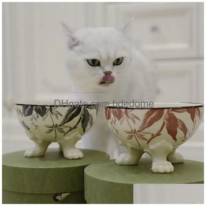 Designer Cat Bowls Raised Dog Food And Water Bowl Set Porcelain Pet Dish With Stand Backflow Prevention Dishwasher Microwave Safe Her Dhz3S