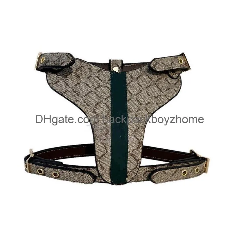 Dog Collars & Leashes Designer Dog Harness Durable Strong Pet Collars With Classic Letter Pattern Leather Large Heavy Duty Vest For Bo Dhje7