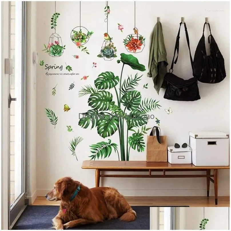 wall stickers diy decal plant tropical leaves decoration for living room bedroom hallway fridge