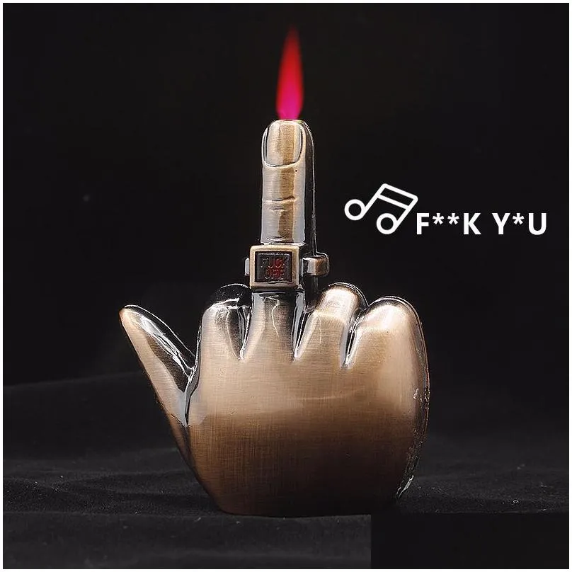 unusual middle finger  torch lighter creative straight flame butane compact refillable gas creative lighter with sound gadgets for men spoof toys