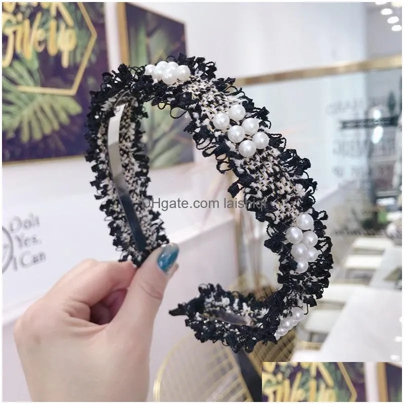 lystrfac korean ins simple raw burrs beaded pearl hairband for women girls hair hoop headband ladies hair accessories