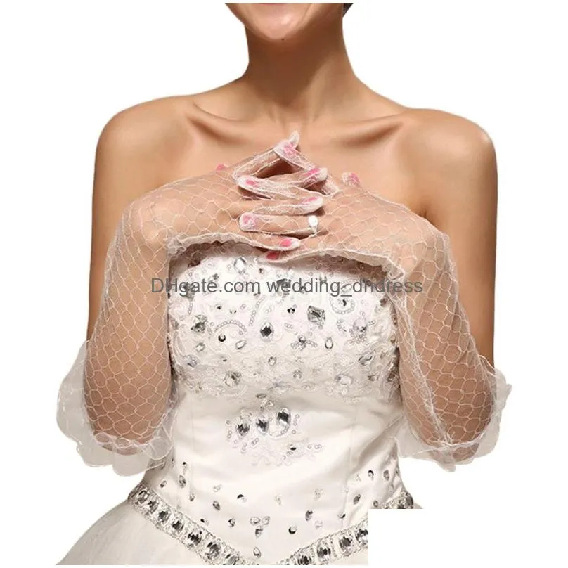 women lace bridal long gloves elbow length full finger wedding accessories white gloves