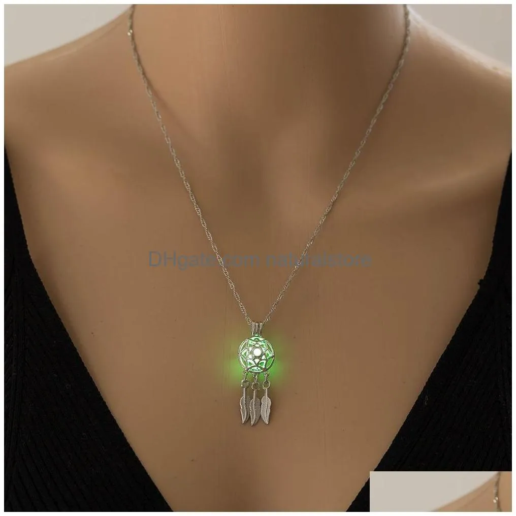Pendant Necklaces Hollow Dreamcatcher Luminescent Necklaces For Women Glow In The Dark Dream Catcher Pendant Statement Choker Fashion Dhskc