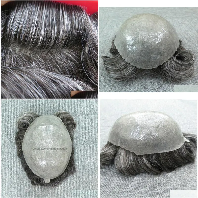 Men`S Extensions & Toupees Grey Hair Men Thin Skin Toupee Natural Looking Indian Remy Clear Poly Back Human Hair5132814 Drop Delivery Dhatw