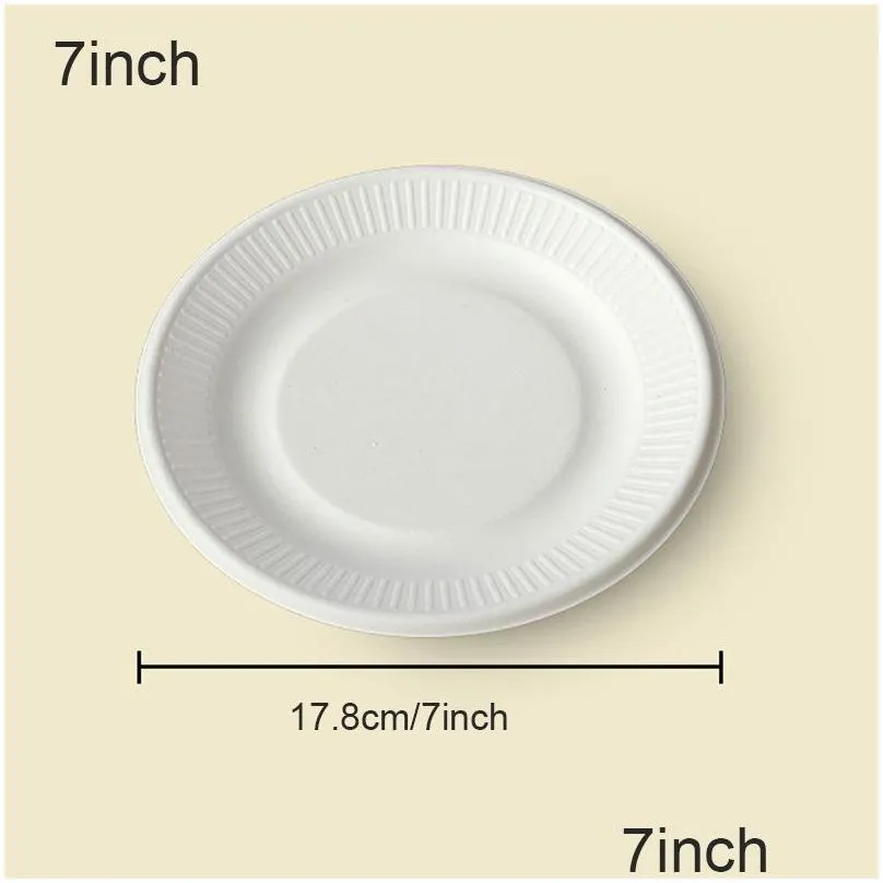 Disposable Dinnerware 7/9 Inch 100% Compostable Heavy-Duty Eco-Friendly Disposable White Bagasse Plate Natural Sugarcane Fibers Biodeg Dhn8C