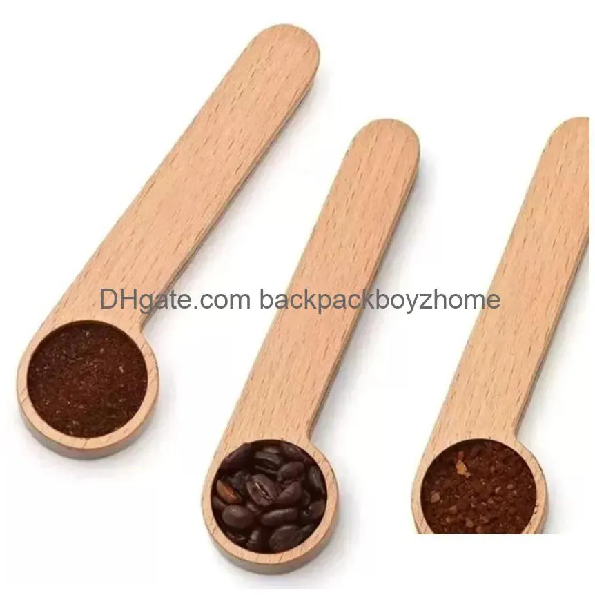 Spoons Spoon Wood Coffee Scoop With Bag Clip Tablespoon Solid Beech Wooden Measuring Scoops Tea Bean Spoons Clips Gift Fy5271 Drop Del Dhlmw