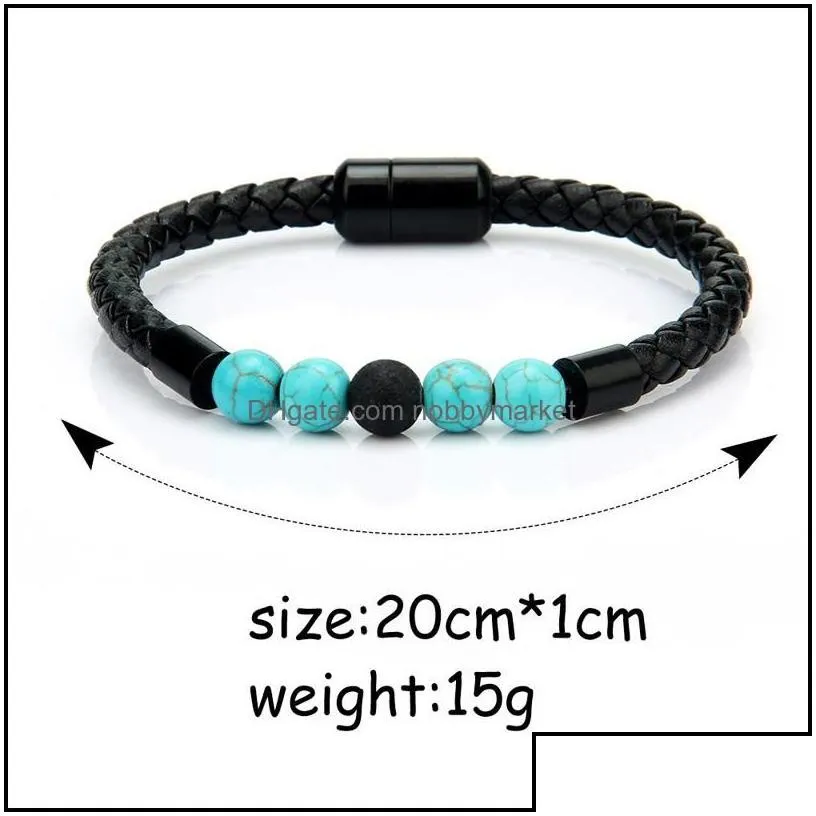 charm bracelets jewelry mens genuine leather lava rock bead brackets for women natural turquoise essential oil diffuser stone magnetic