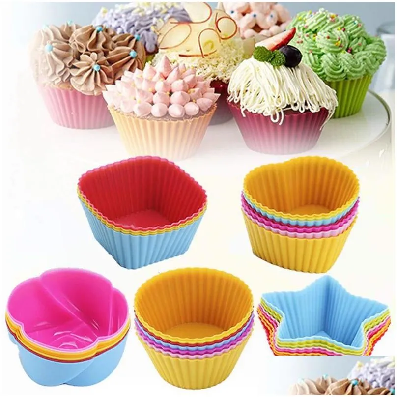Cupcake 5Pc/Lot Sile Cupcake Mold Heart Cakes Muffin Molds Bakeware Non-Stick Heat Resistant Reusable Kitchen Cooking Maker Diy Cake D Dhcad
