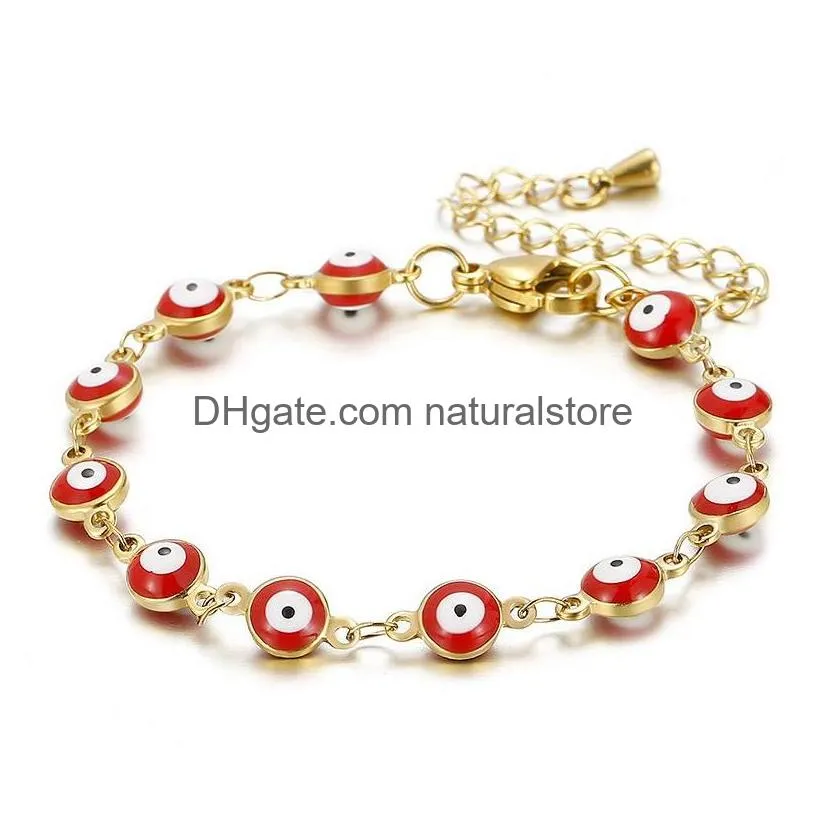 Beaded Colorf Evil Eye Beaded Strands Chain Bracelet For Women Classic Stainless Steel Wrap Bangle Female Fashion Jewelry Gift Drop D Dhybq