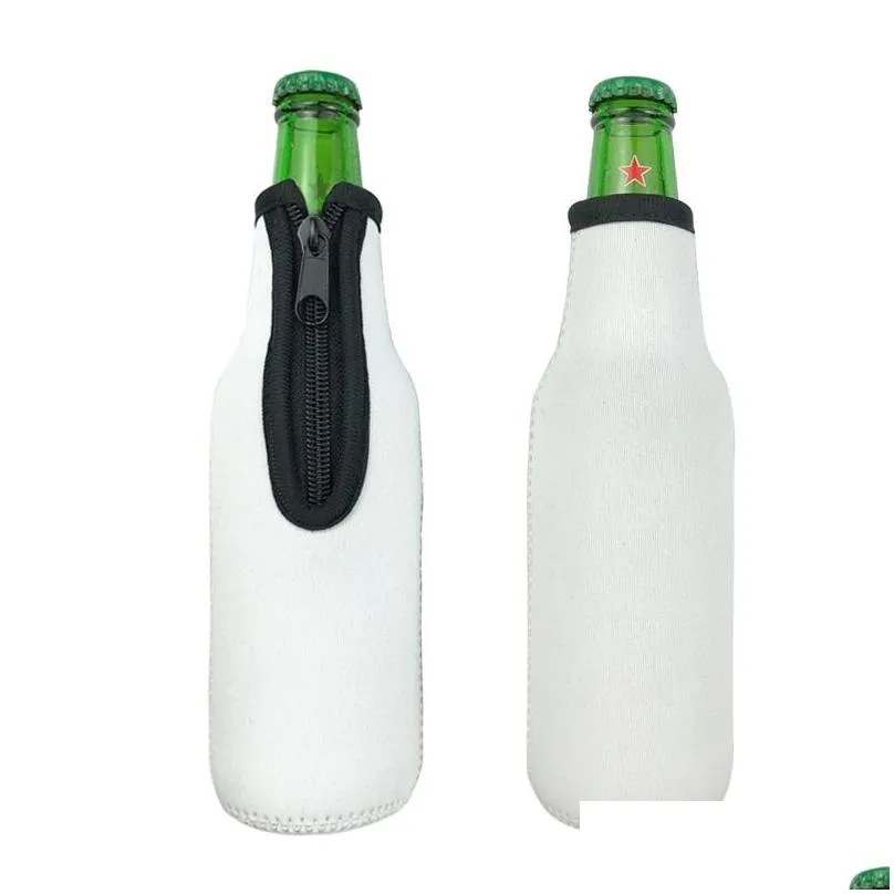 330ml 12oz drinkware handle neoprene beer bottle coolers sleeve with zipper bottles koozies softball sunflower leopard pattern