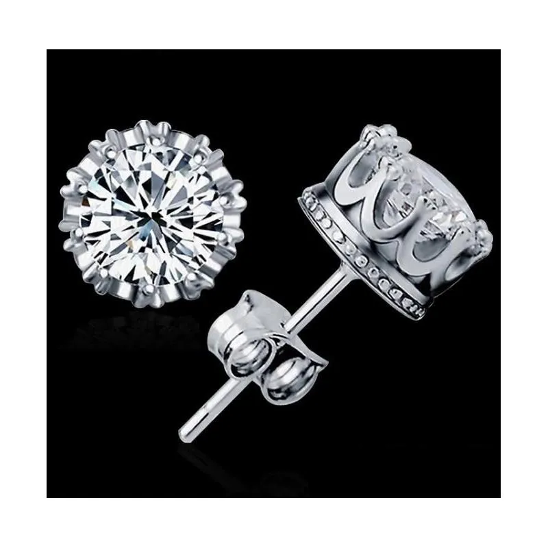 Stud Fashion 925 Sterling Sier Crown Cz Simated Diamond Stud Earrings For Women Men Wedding Jewelry Gift Drop Delivery Jewelry Earrin Dhrno