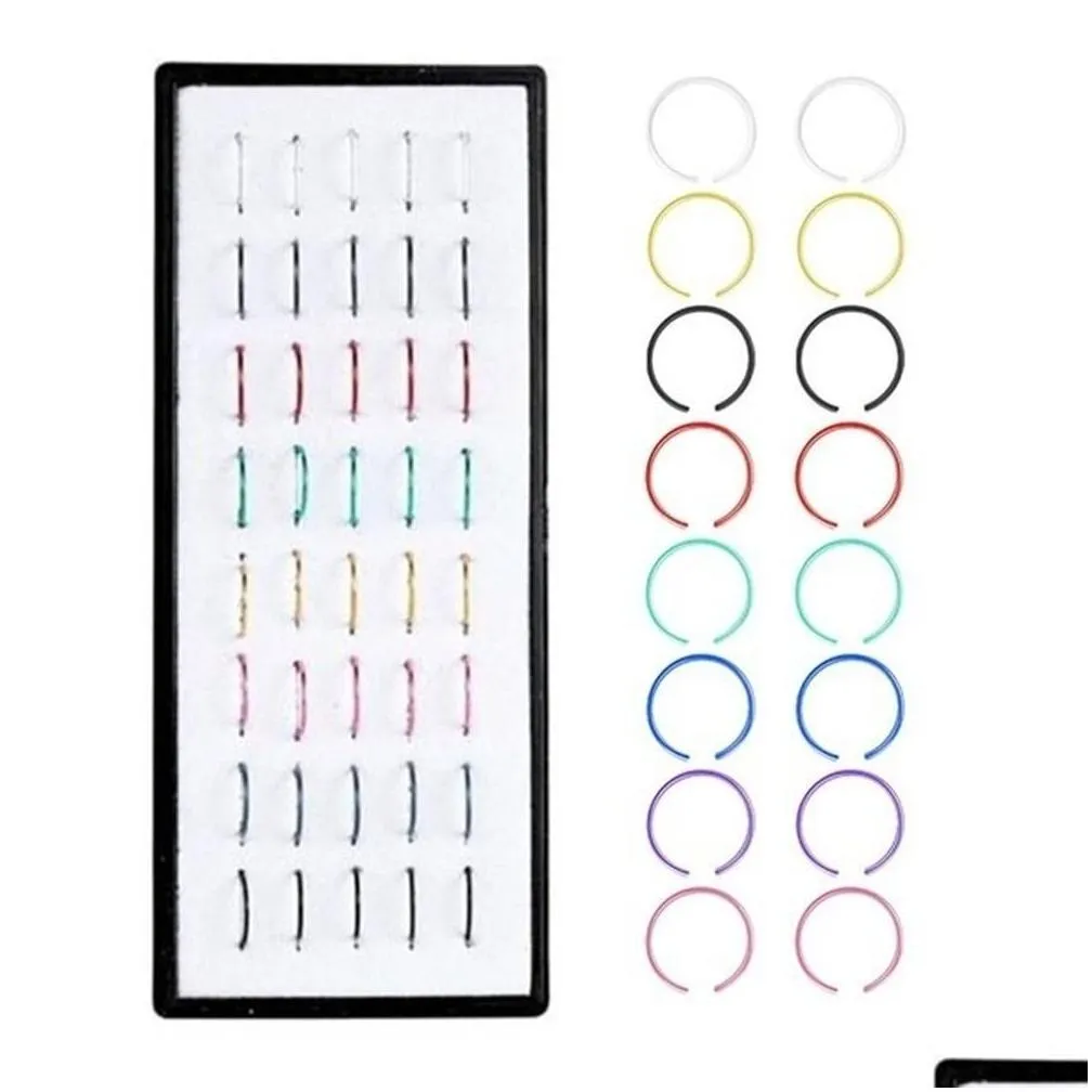 40pc set fashion crystal c shape nose ring stainless steel multicolor bend nose stud for women aro nariz anneau nez piercing