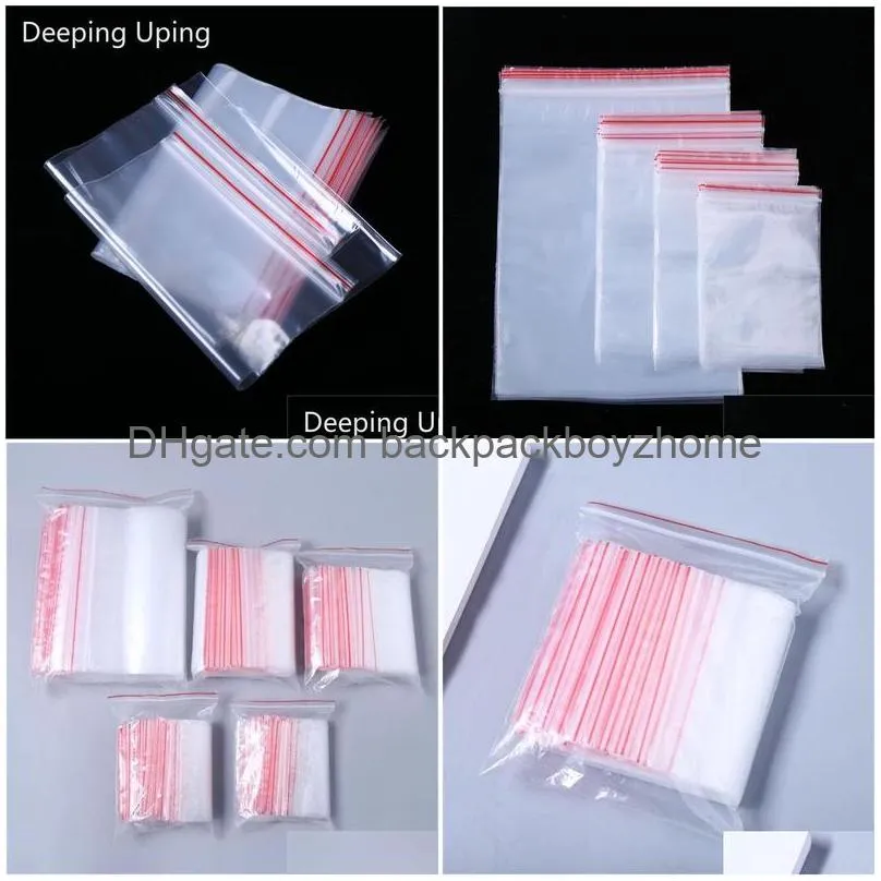 Food Storage & Organization Sets 100Pcs Pe Self-Styled K Lock Zipped Poly Clear Bags Plastic Food Storage Transparent Package Bag Cand Dhkph