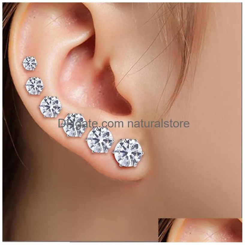 Stud 3-8Mm 6 Pairs/Set Korean Cz Stud Earrings Set For Women Fashion Bling Cubic Zirconia Stone Earring Female 2021 Bride Wedding Jew Dhp12