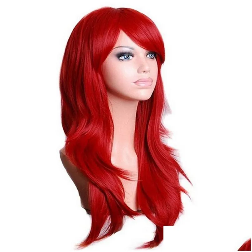 70cm loose wave synthetic wigs for women cosplay wig blonde blue red pink grey purple hair for human party halloween christmas gift