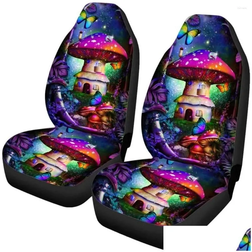 Car Seat Covers Car Seat Ers Front/Rear Galaxy Butterfly 3D Pattern Elastic Remove Er Fantasy Mushroom Easy To Drop Delivery Automobil Dh1Ny