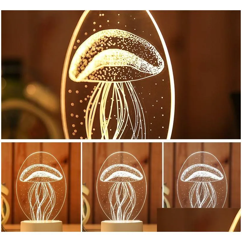 Night Lights 3D Led Table Light Jellyfish Owl Night Lights Absresin Mtidesign Lamp For Children Bedroom Whole7645958 Drop Delivery Lig Dhqtn