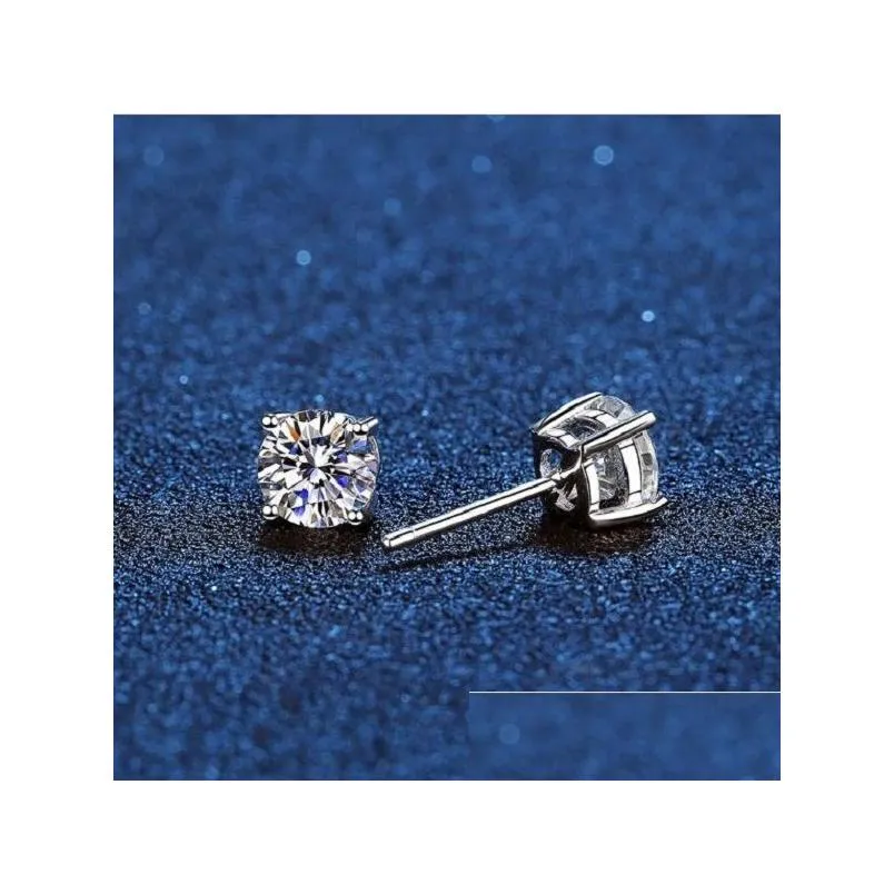 Stud Earrings Real Moissanite 14K White Gold Plated Sterling Sier 4 Prong Diamond Earring For Women Men Ear 1Ct 2Ct 4Ct Drop Delivery Dhhrm