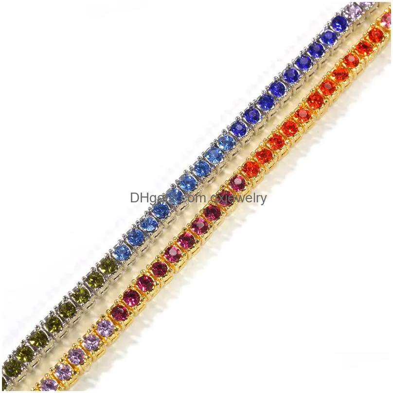 Chain Hip Hop Bling Iced Out Colorf Rhinestone Tennis Bracelet For Men Women Geometric Stone Chain Bracelets Jewelry Drop Delivery Je Dh2Ey