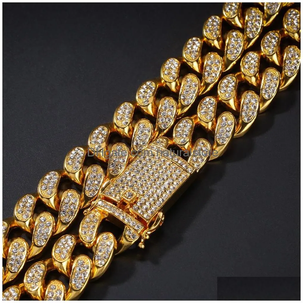 Chains 20Mm  Cuban Link Chain Heavy Thick Necklace For Mens Bling Hip Hop Iced Out Gold Sier Rapper Chains Women Hiphop Jewelry D Dhsh1