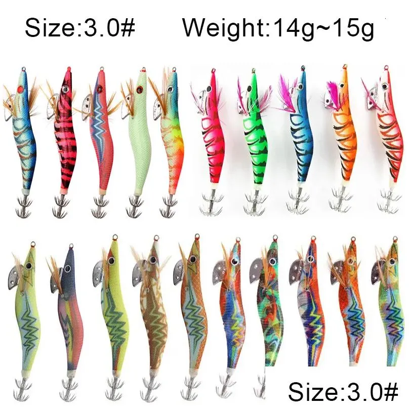 Baits & Lures Baits Lures 20Pcslot Squid Lure Shrimp Jigs Wood Luminous Octopus 3D Eyes Cuttlefish Artificial Bait Jigging Fishing 230 Dhx2W