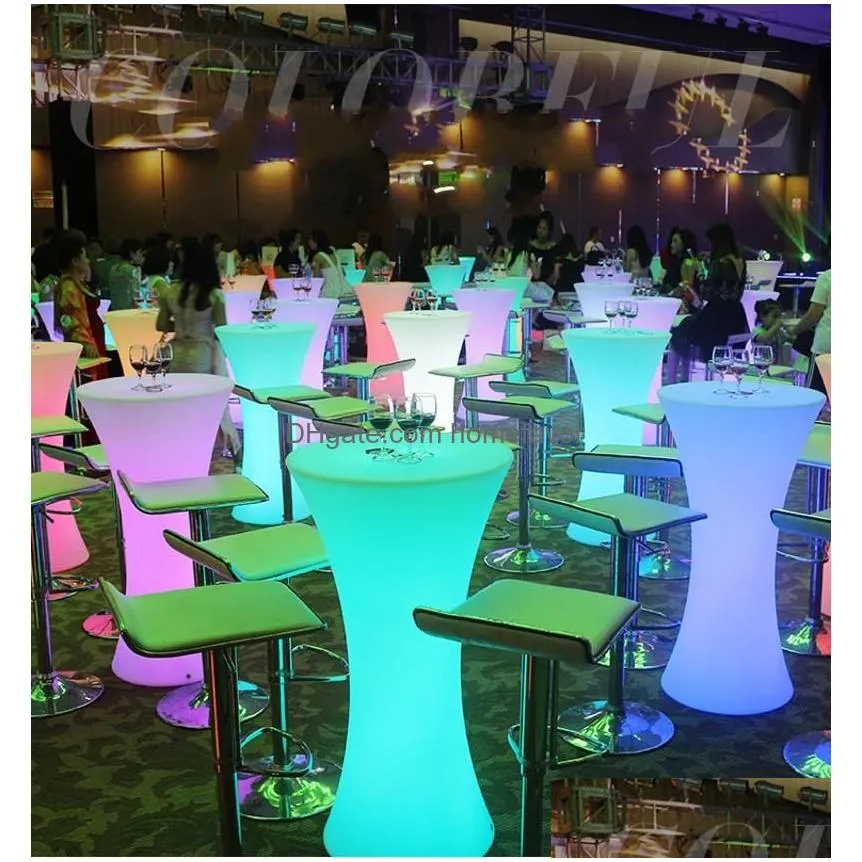  rechargeable led luminous cocktail table ip54 waterproof round glowing led bar table outdoor furniture for bar ktv disco