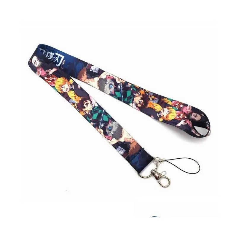 mixed anime demon slayer kimetsu no yaiba neck strap lanyard mobile phone key chain id badge key chains kamado tanjirou