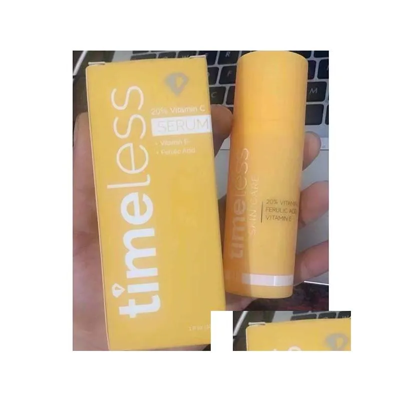 Foundation Primer Timeless Serum Skin Care Time Less 20% Vitamin C 30Ml Face Q10 B5 Essence Ve Feric Acid Drop Delivery Health Beauty Dhzhj