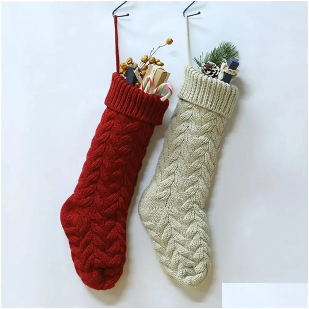 Christmas Decorations Knitting Christmas Stocking 46Cm Gift Stocking-Christmas Xmas Stockings Holiday Stocks Family-Stockings Indoor D Dhaqk