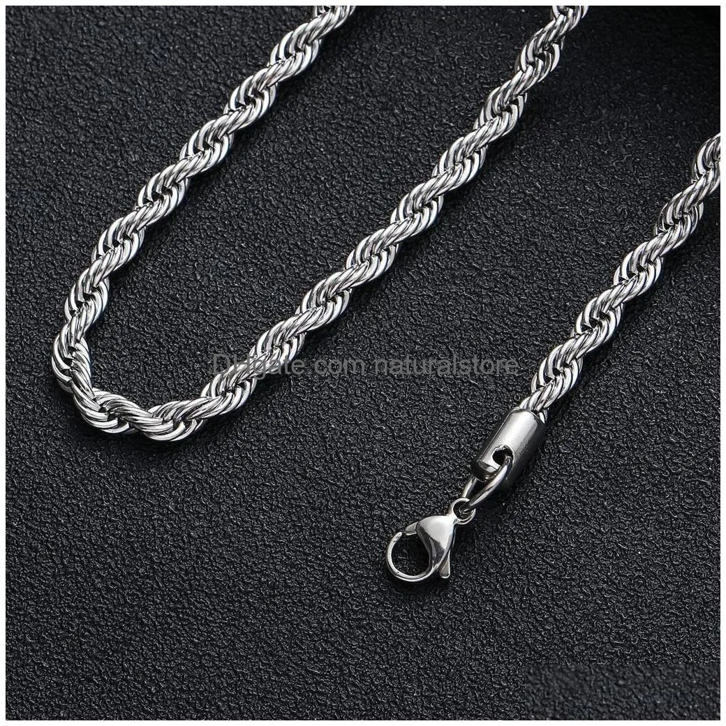 Chains M Stainless Steel Twisted Rope Chain Necklaces For Men Women Gold Black Hip Hop Titanium Choker Fashion Party Jewelry Drop Deli Dhw78