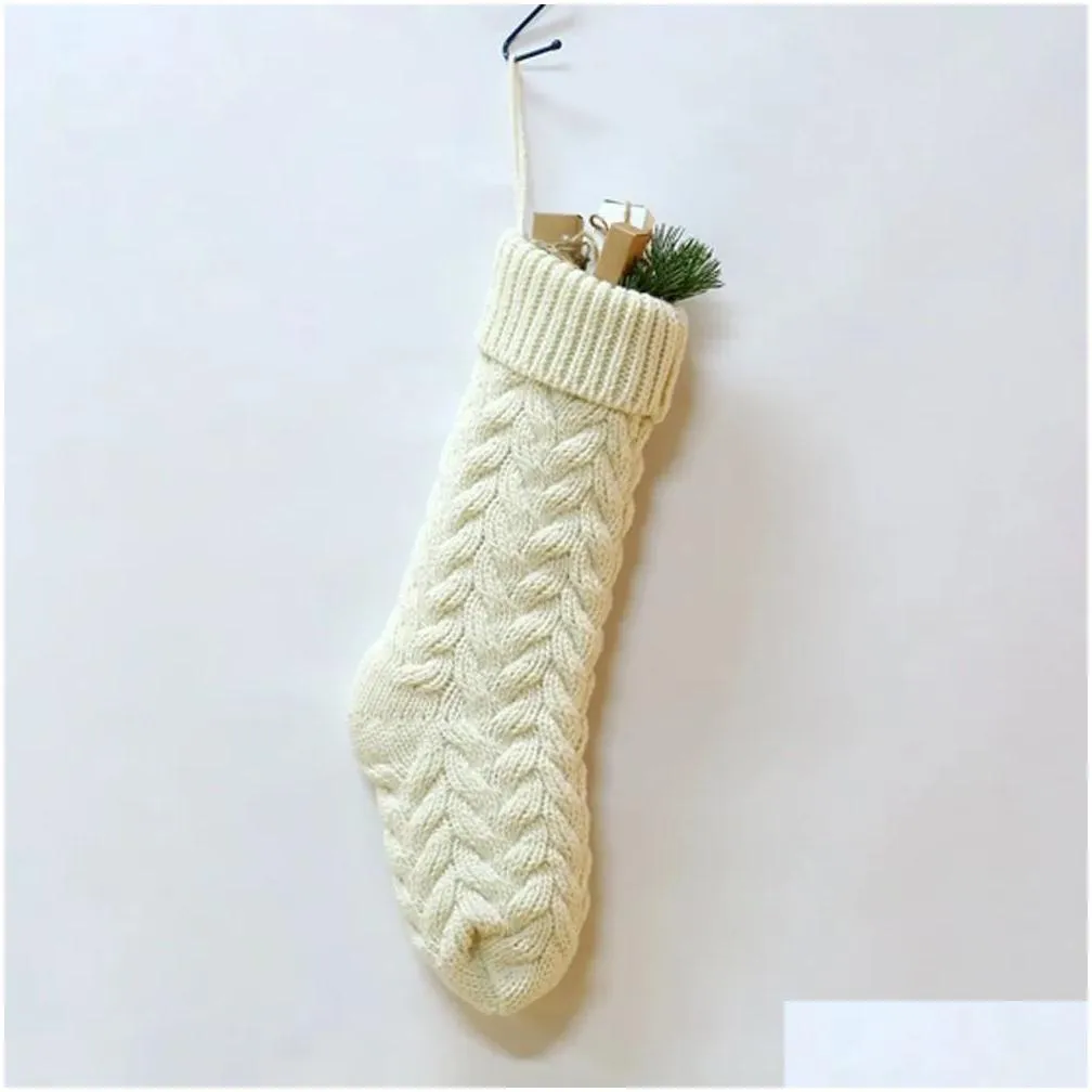 Christmas Decorations Knitting Christmas Stocking 46Cm Gift Stocking-Christmas Xmas Stockings Holiday Stocks Family-Stockings Indoor D Dhaqk