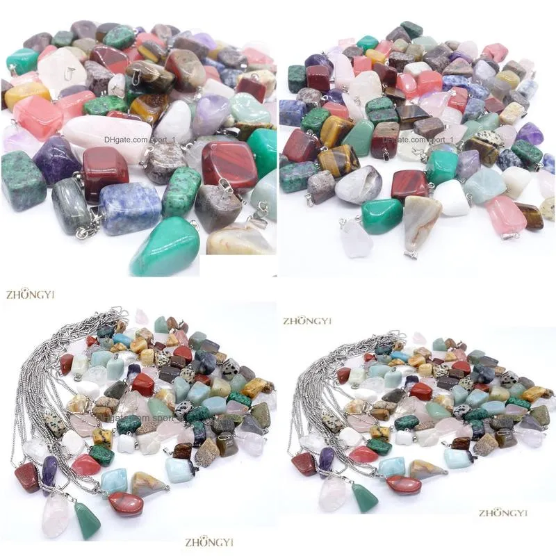 wholewhole 36pcslot mixed point natural stone crystal cornelian irregular shape charms pendants necklace jewelry suspens8382205