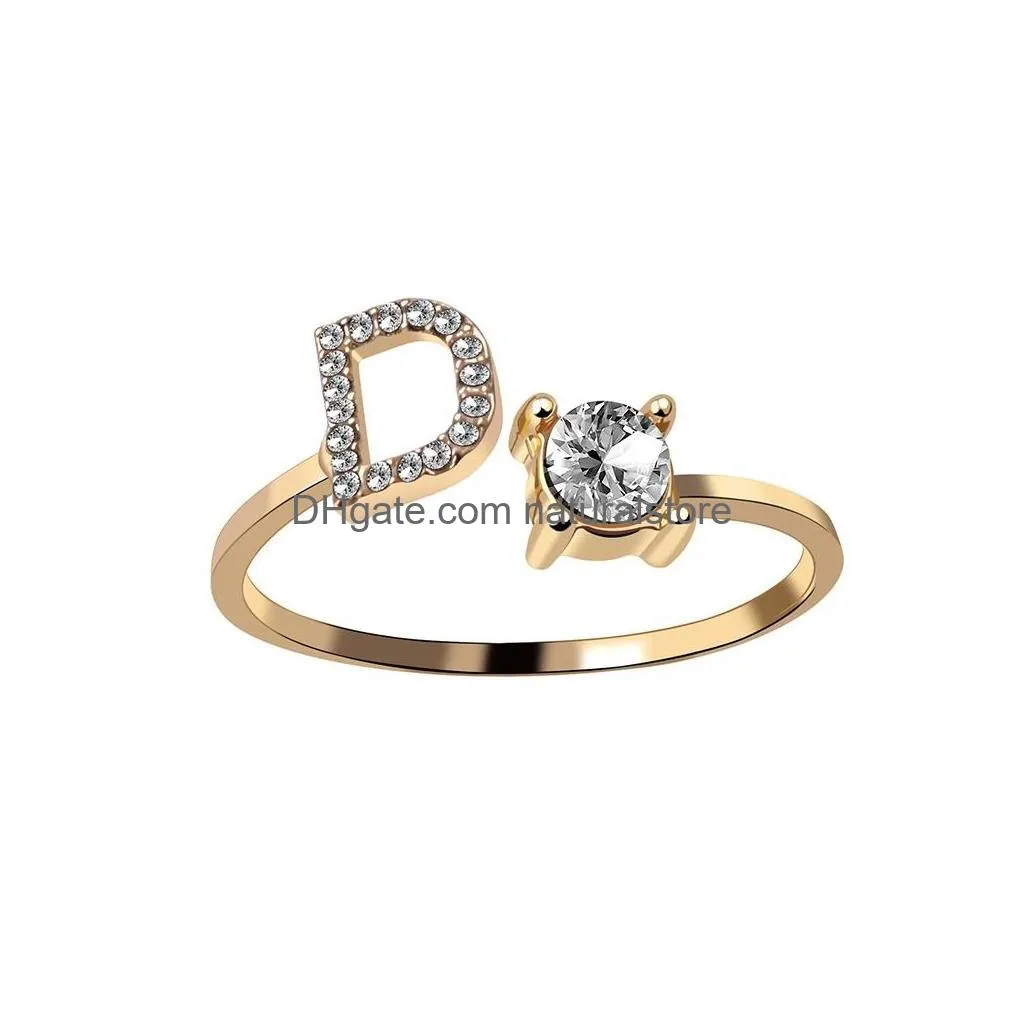 Band Rings Fashion 26 Initial Letters Adjustable Rings For Women Crystal English Alphabet Gold Sier Ring Jewelry Gift Drop Delivery J Dhjej