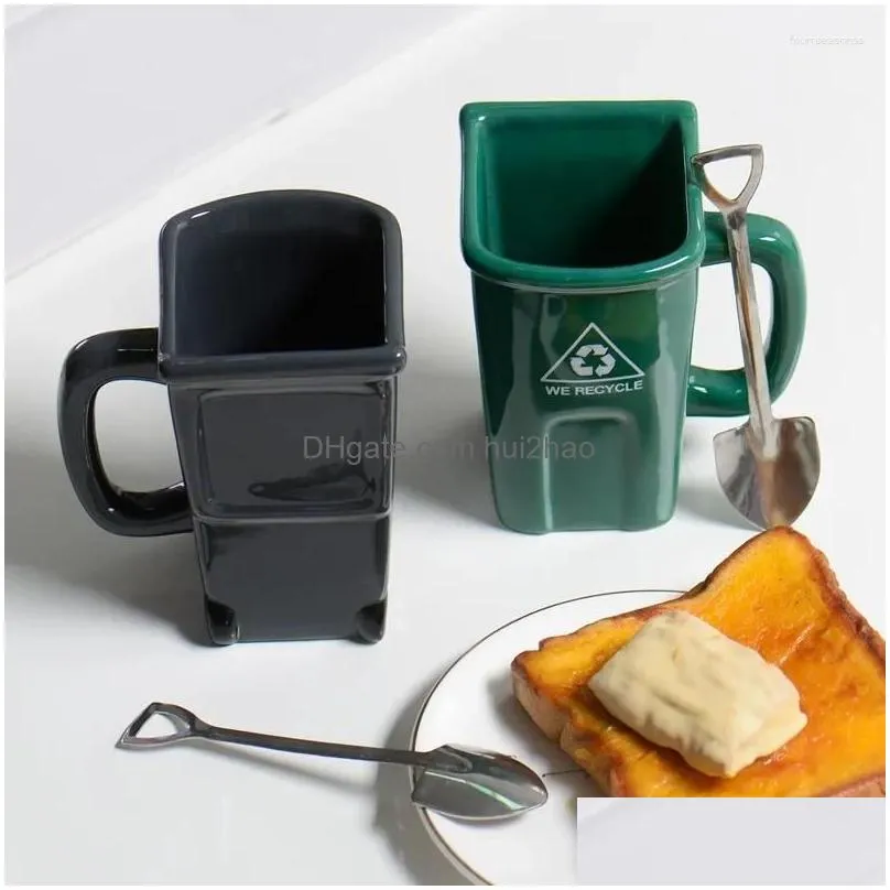 mugs 330ml ceramic mug trash can shape cup creative funny coffee milk large capacity with shove gift