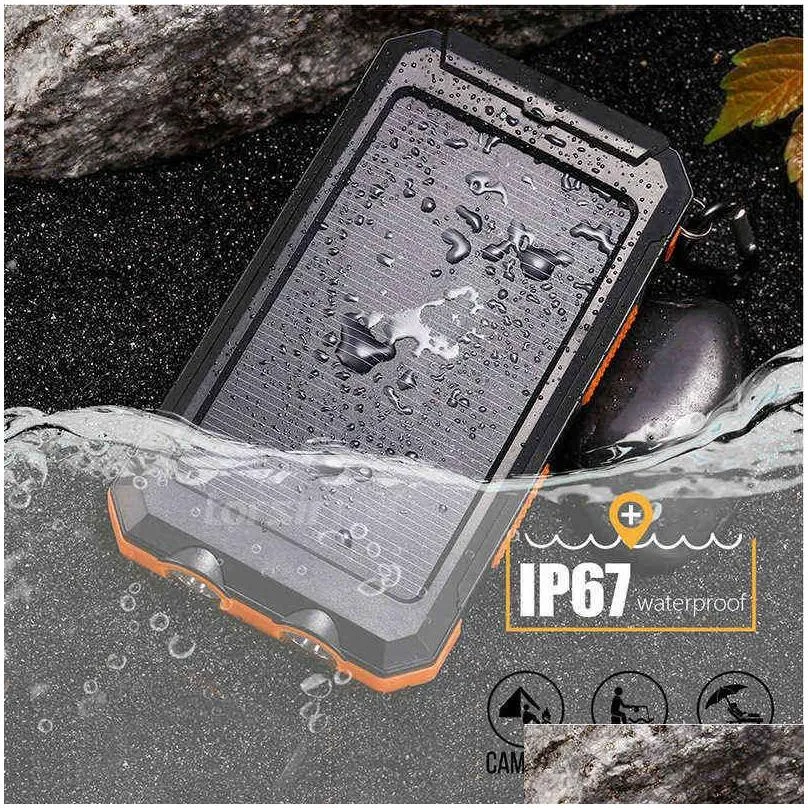 solar power bank mah waterproof portable solar  power bank external battery power bank with led camping light j220531