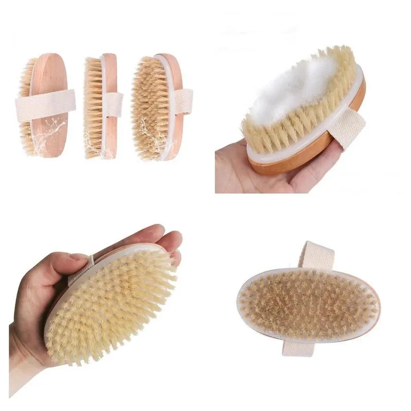 Cleaning Brushes Bath Brush Dry Skin Body Soft Natural Bristle Spa The Wooden Shower Brushs Without Handle Drop Delivery Home Garden H Dhmau