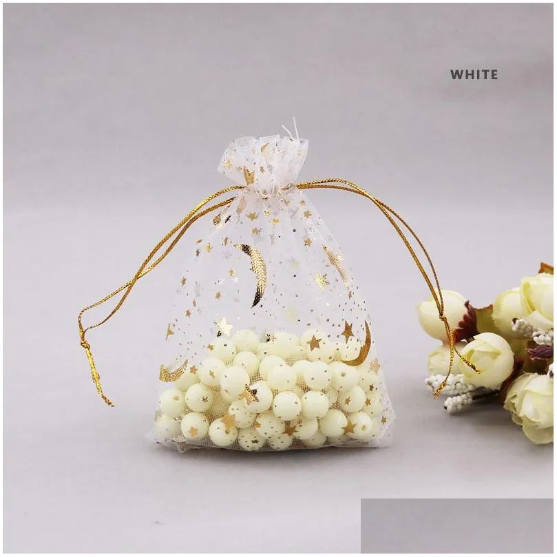 Jewelry Pouches, Bags Dstring Pouches Bags For Jewelry Organza Pouch Gold Moon Star Transparent Mesh Wedding Christmas Gifts Package P Dhk6T